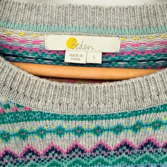 Boden Striped Fair Isle Knit Sweater Wool Cotton Cashmere Blend Cabincore Ski - Picture 3 of 7